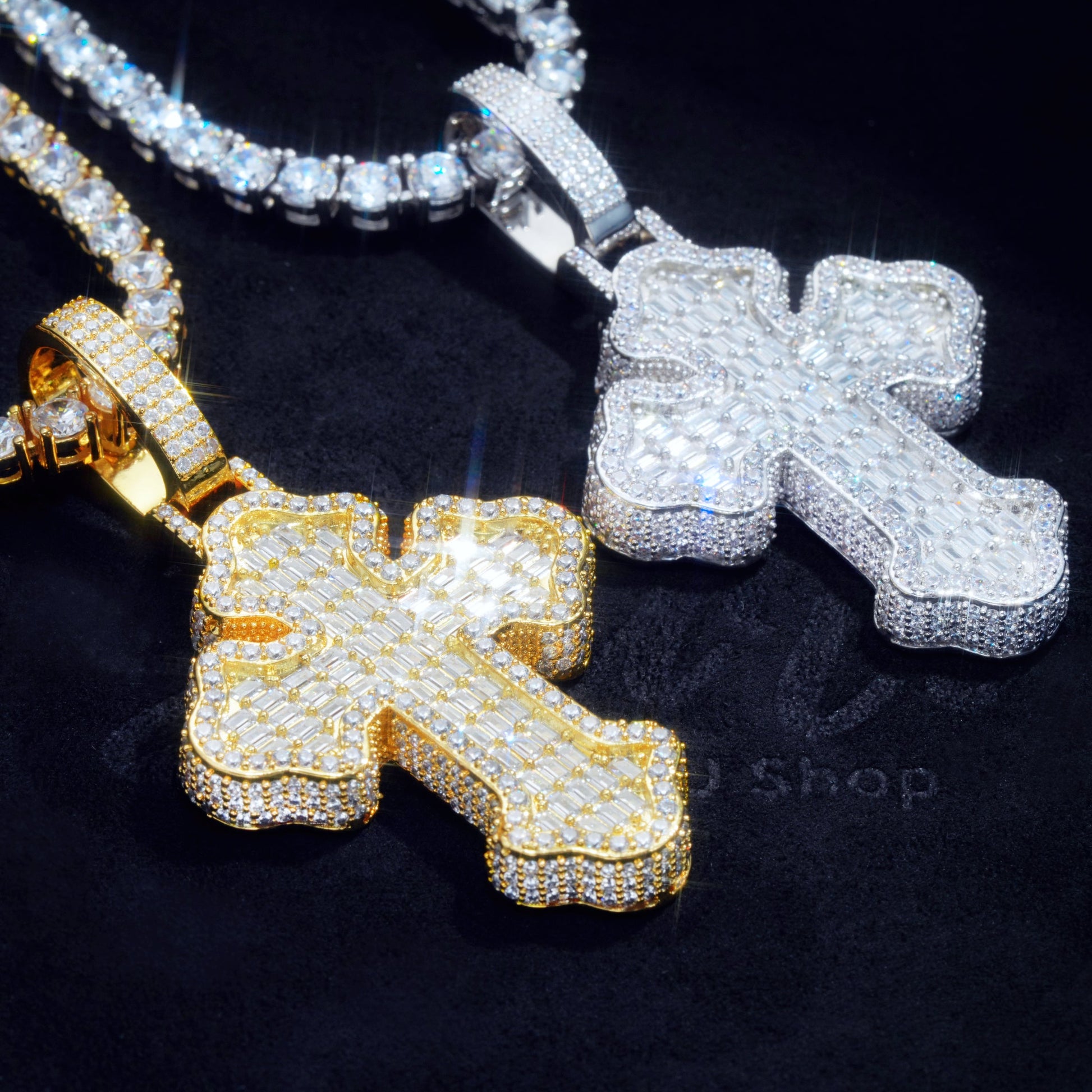 Iced Baguette Gothic Cross Necklace