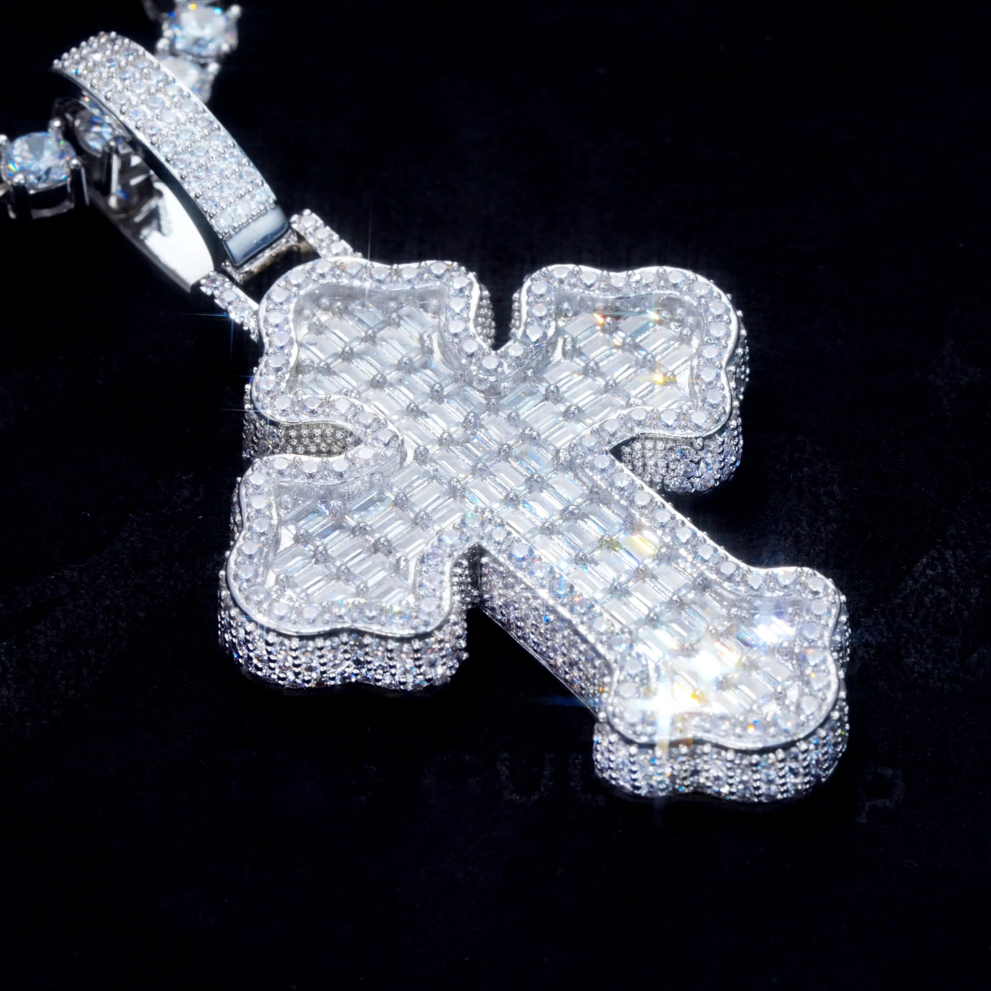Iced Baguette Gothic Cross Necklace