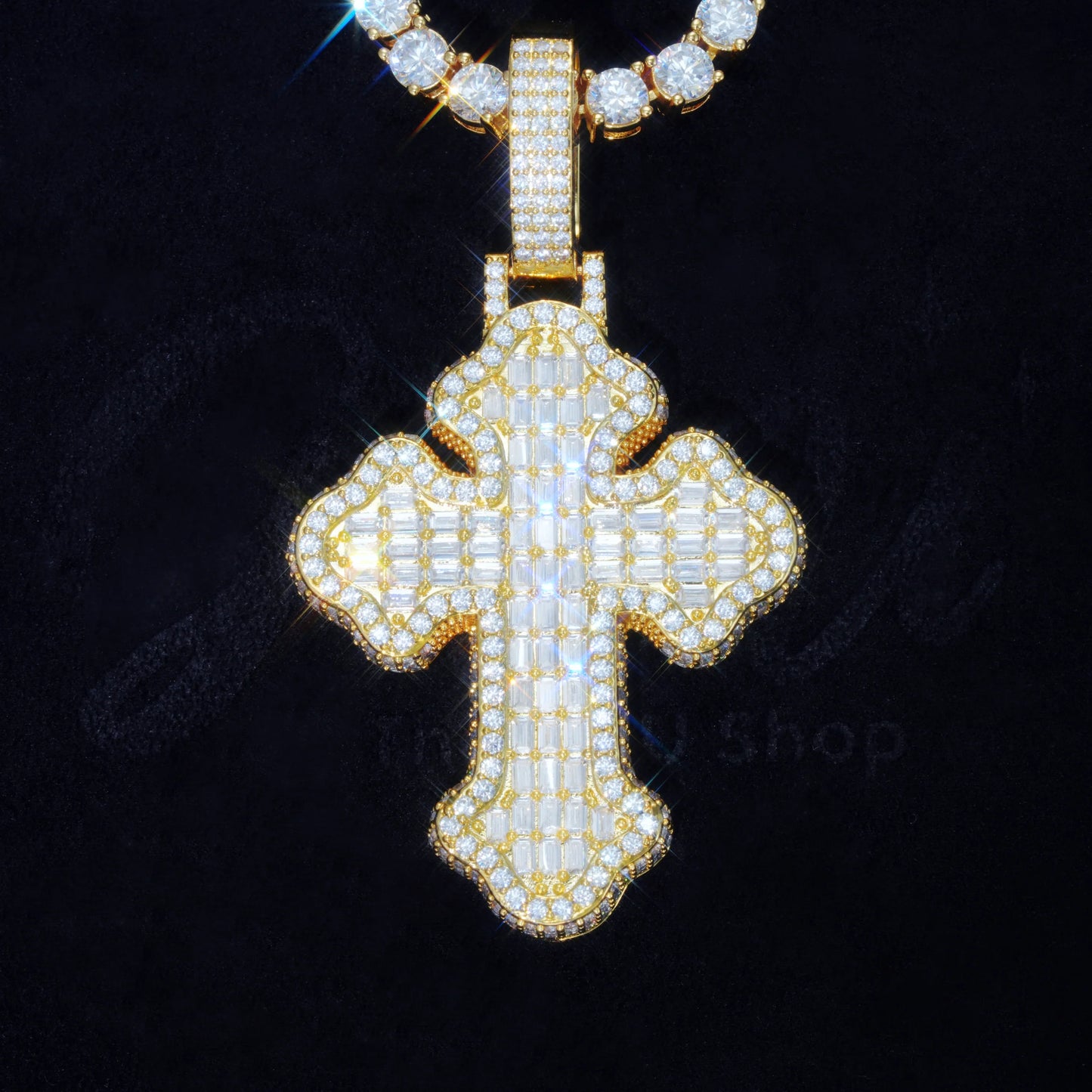 Iced Baguette Gothic Cross Necklace