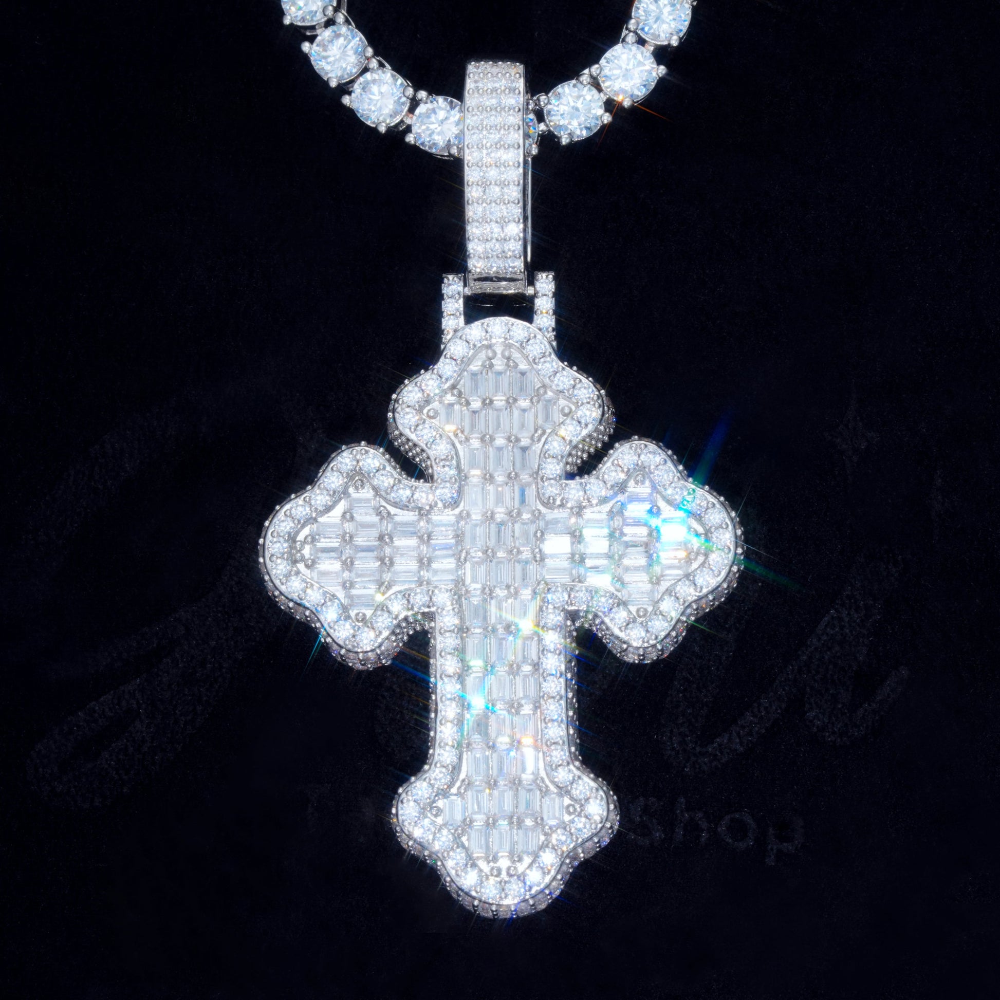 Iced Baguette Gothic Cross Necklace
