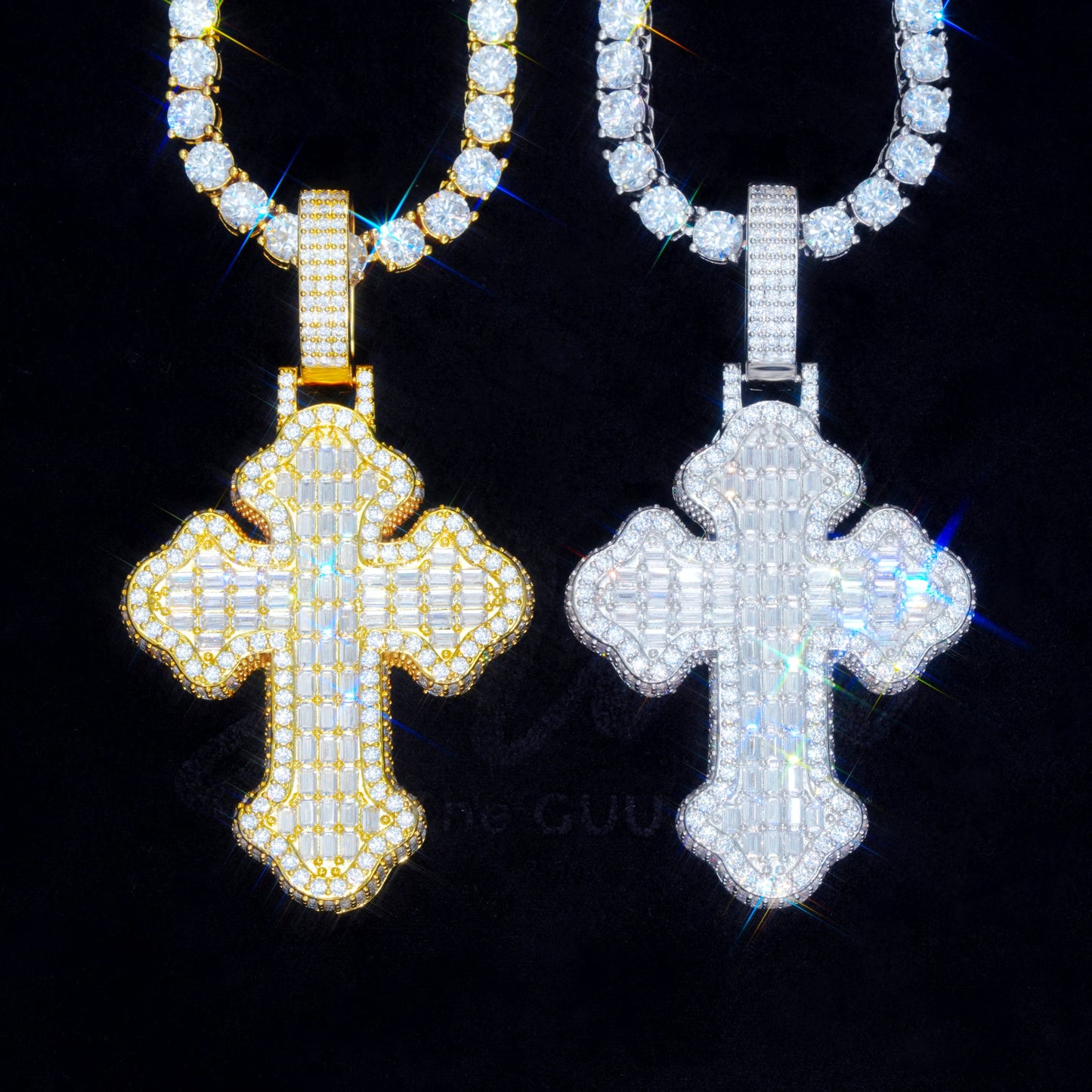 Iced Baguette Gothic Cross Necklace