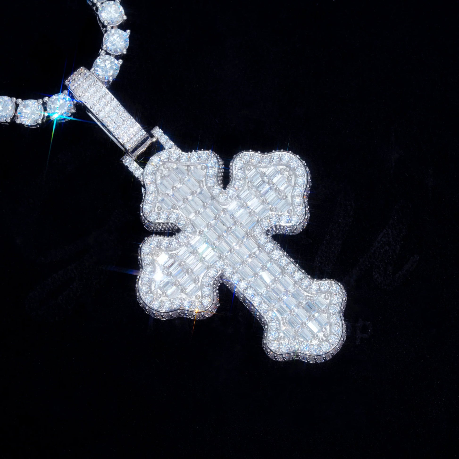 Iced Baguette Gothic Cross Necklace