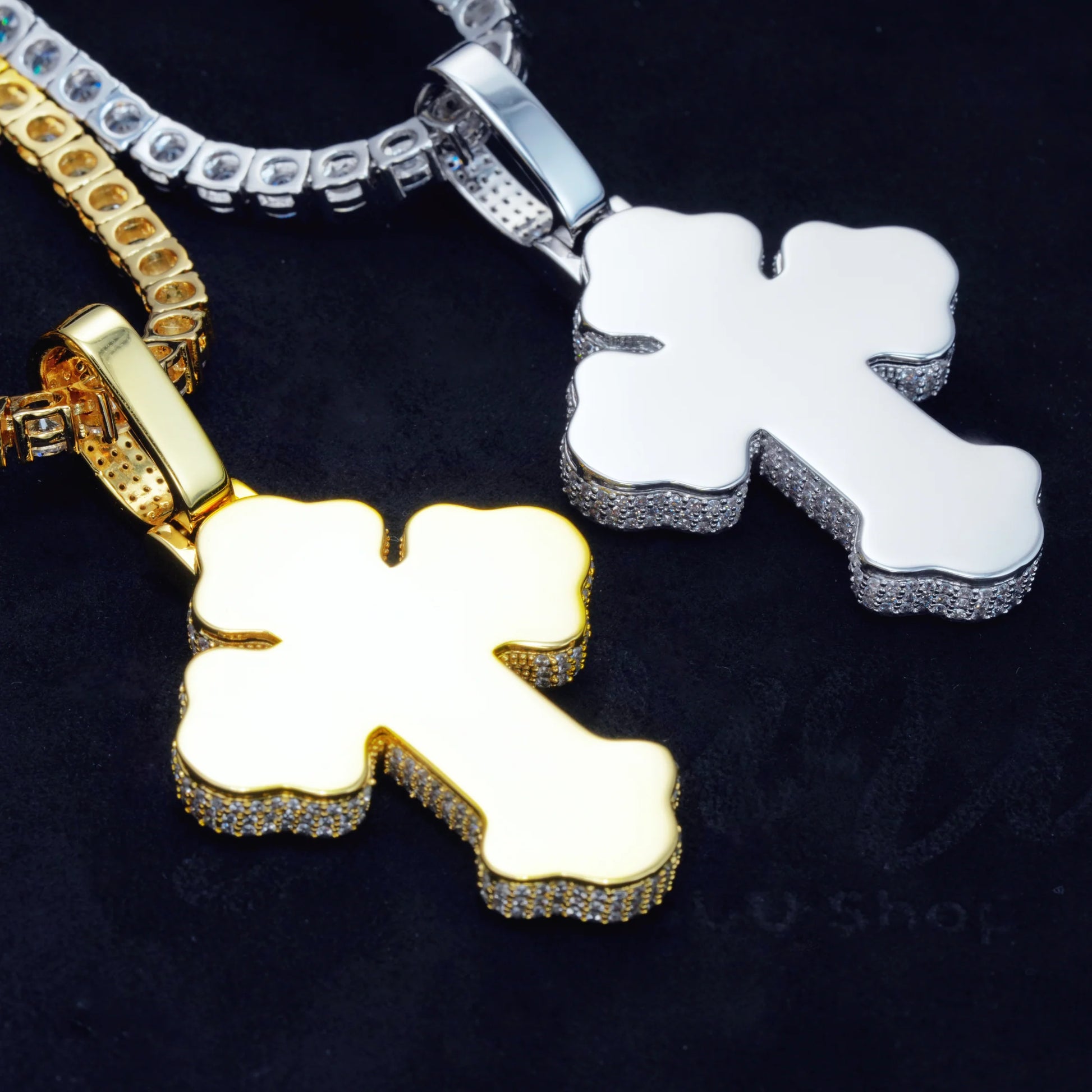 Iced Baguette Gothic Cross Necklace